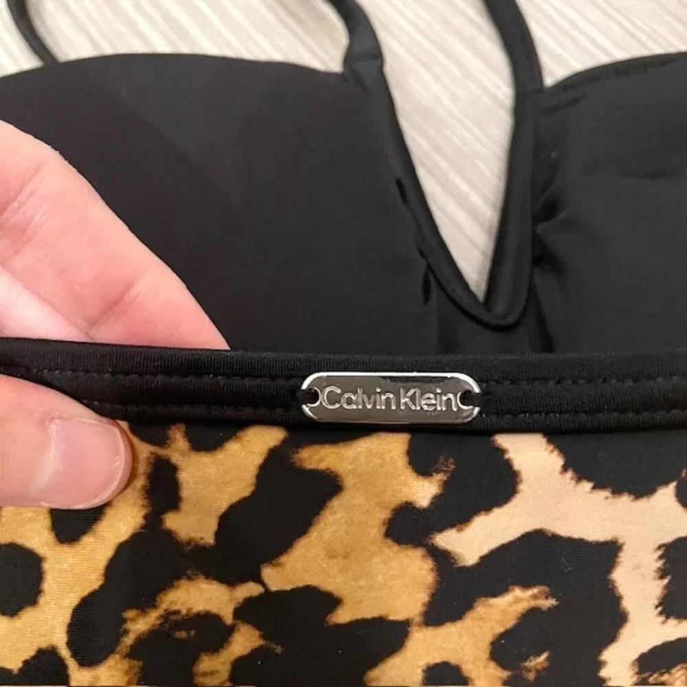 NWT Calvin Klein Animal Print Ruched Halter Tankini Swim Top XS